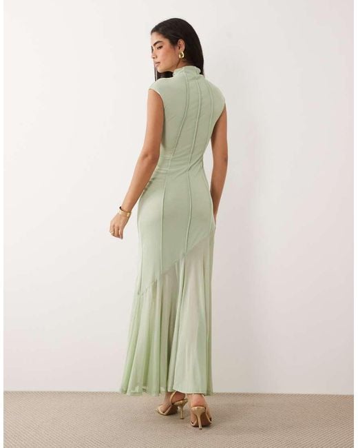 ASOS Green Mesh High Neck Maxi Dress With Exposed Contour Seam Detail