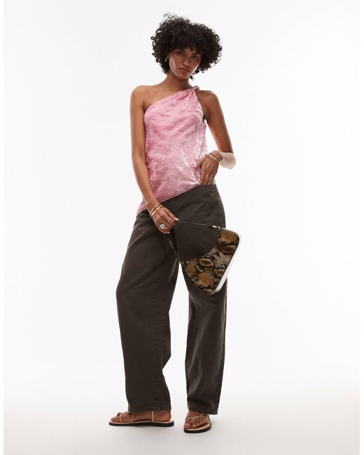 TOPSHOP Pink One Shoulder Twist Sleeveless Top