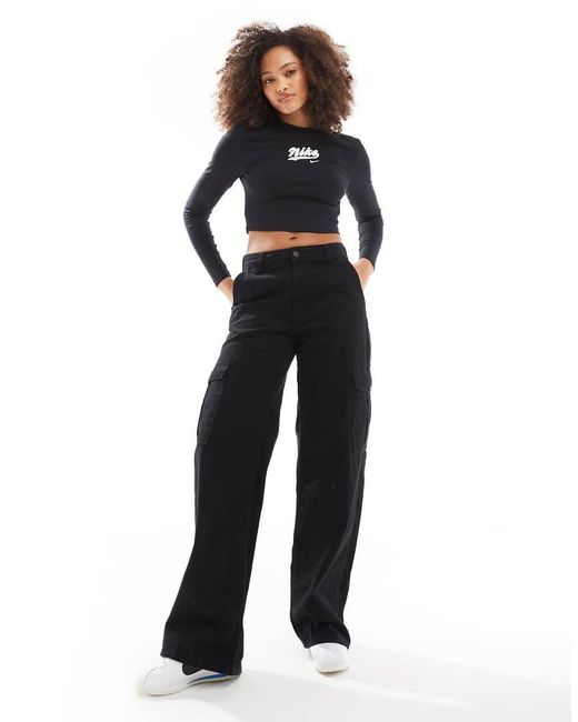 Nike Black Trend Logo Long Sleeve Cropped Top