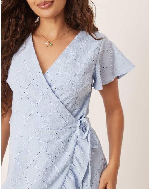 Vila Blue Jersey Broderie Wrap Mini Dress