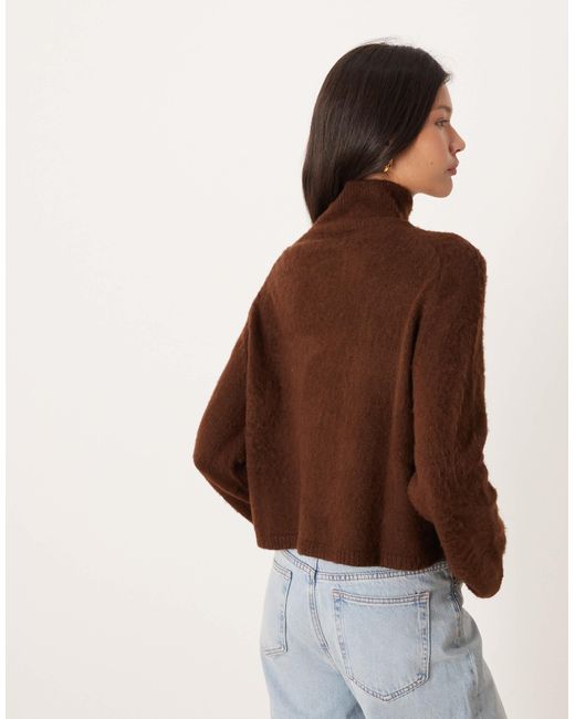 ASOS Brown Brushed Knit Funnel Neck Boxy Jumper