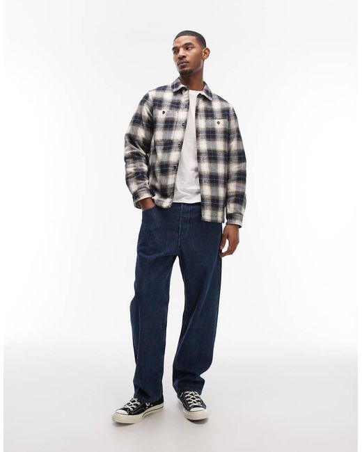 No Problemo Blue Flannel Overshirt With Quilted Lining for men