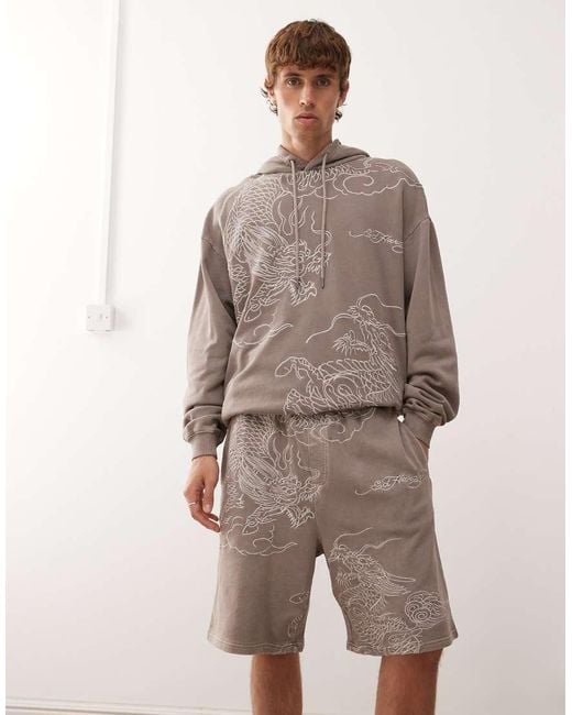 Ed Hardy Gray Battle Dragon Shorts for men
