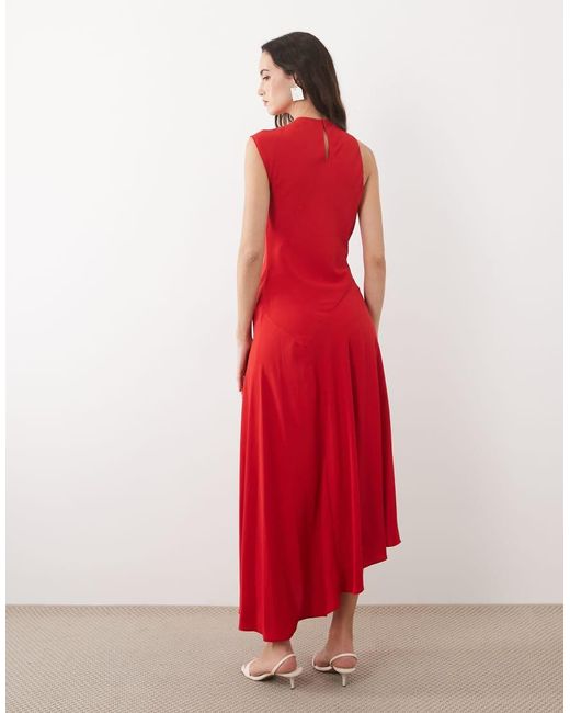 Mango Red Sleeveless Asymmetric Hem Maxi Dress