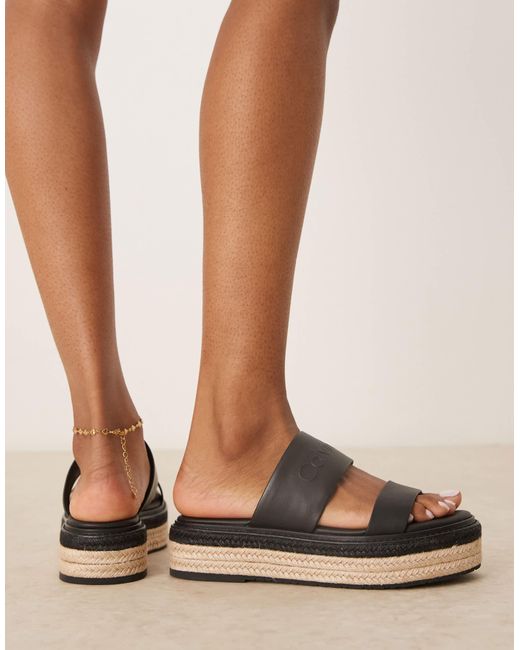 Calvin Klein Brown Calvin Klein Double Strap Espadrille Sliders