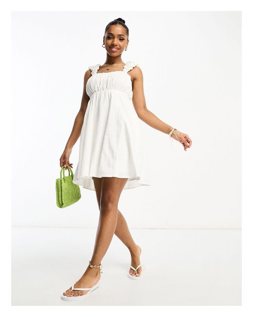 Abercrombie & Fitch White Puff Strap Babydoll Dress