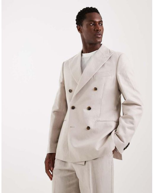 ASOS Natural Slim Linen Rich Suit Jacket for men