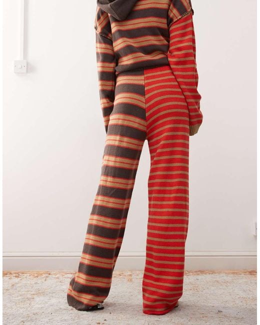 Collusion Red Spliced Stripe Knitted jogger Co-ord