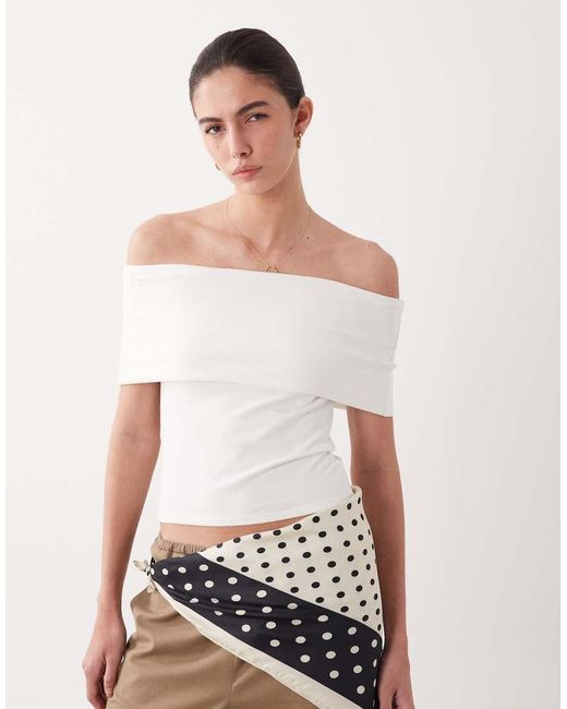 ASOS White Off Shoulder Fold Over Top