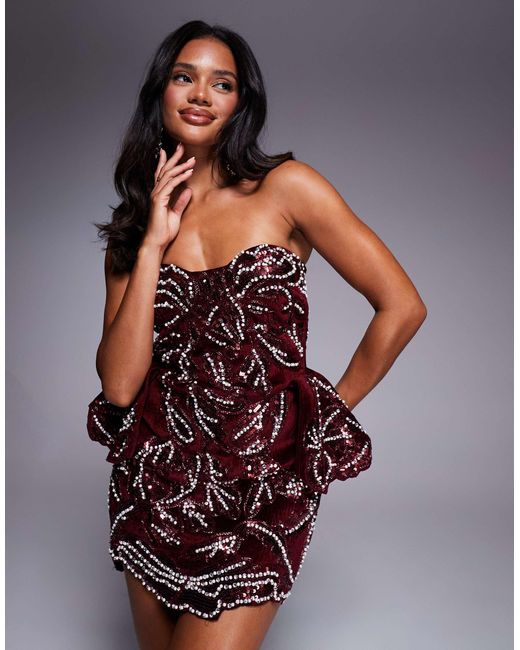 ASOS Red – verziertes, trägerloses samt-minikleid