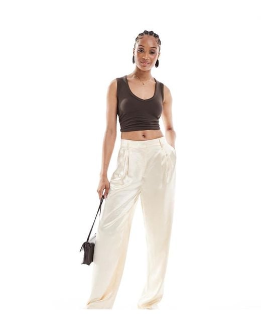 ASOS White Asos Design Tall Tailored Straight Leg Satin Trousers