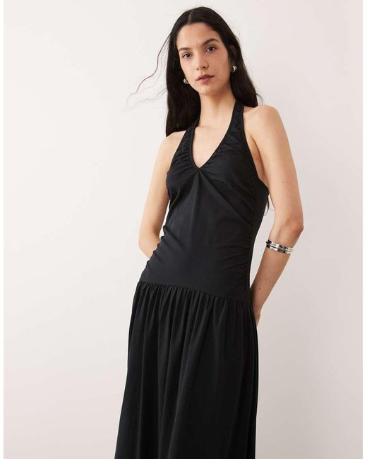 ASOS Black Ruched Halterneck Drop Waist Maxi Dress