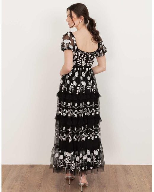 Maya White Floral Embroidered Short Sleeve Midaxi Dress