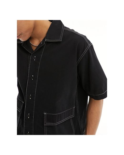 Chemise coupe patineuse en sergé à manches courtes - noir Collusion pour homme en coloris Black