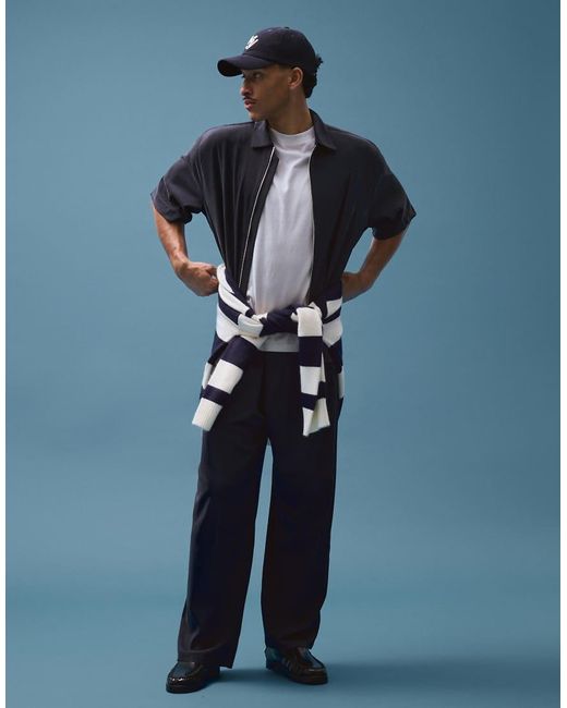 Bershka Blue Fluid Super baggy Darted Trousers for men