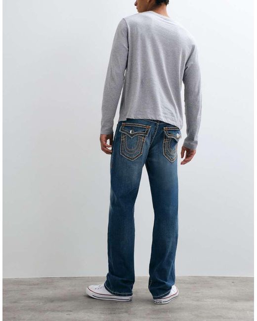 True Religion Gray Ricky Straight Fit Ropestitch Flap Pocket Denim Jeans for men