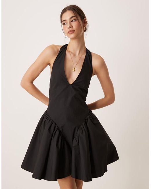 Glamorous Black Dropped Waist Halterneck Mini Dress