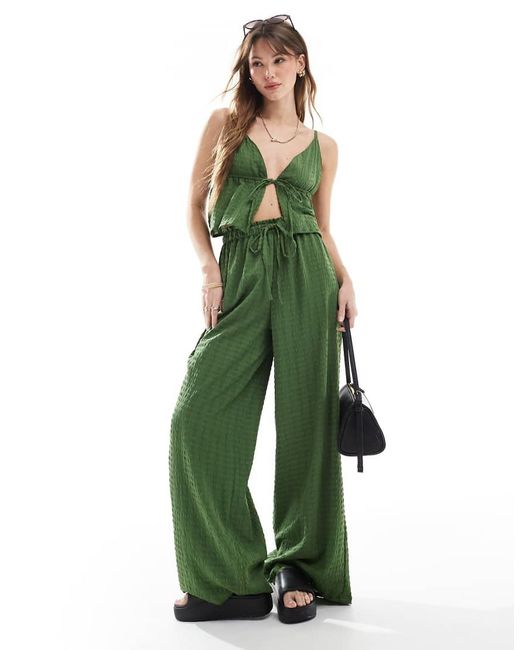 esmé studios Green Esmee Exclusive Textured Wide Leg Beach Trouser Co-ord