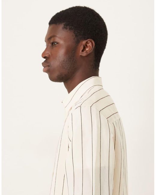 ASOS Ruimvallend Overhemd Met Getextureerde, Bruine Strepen in het Natural voor heren