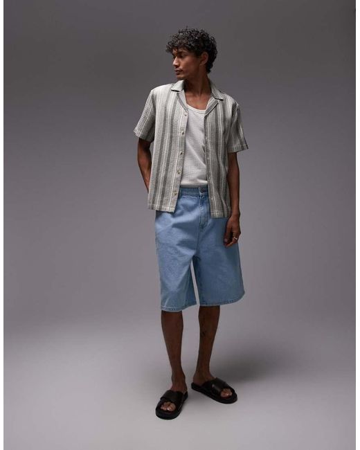 Camicia A Maniche Corte E Bianca A Righe Con Rever di Topman in Gray da Uomo