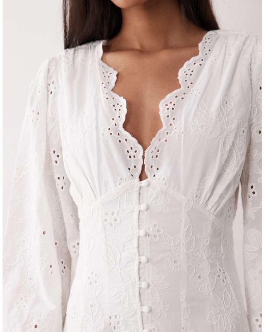 Gina Tricot Natural Embroidered Mini Dress