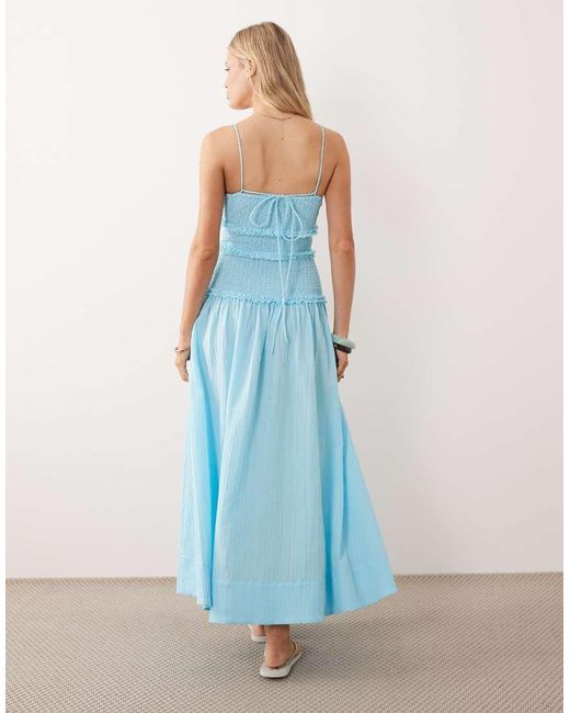 ASOS Blue Crinkle Maxi Sundress With Shirred Dropped Waist