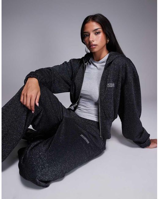 ASOS Blue Weekend Collective Co-ord Zip Though Wide Leg jogger With Metallic Thread