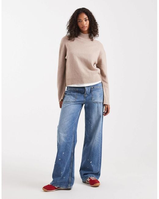 Brave Soul Blue High Neck Knitted Jumper