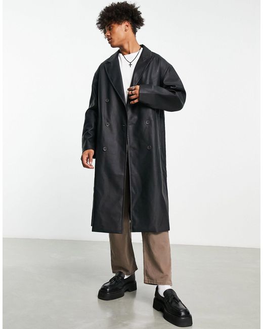 ASOS Extreme Oversized Faux Leather Overcoat in Black for Men | Lyst