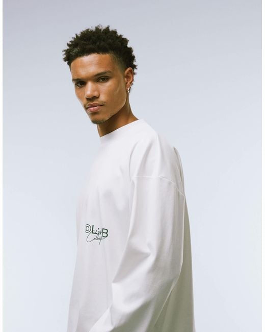 ASOS White Super Heavyweight Premium Oversized Long Sleeve T-Shirt With Dropped Shoulder And Text Graphic for men