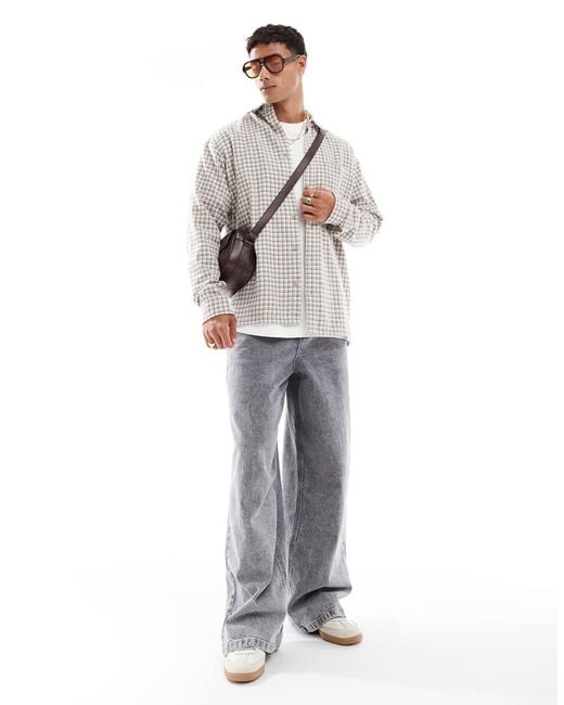 Camisa Beis A Cuadros Con Bajo Recto De -Neutro Jack & Jones de hombre de color Gray