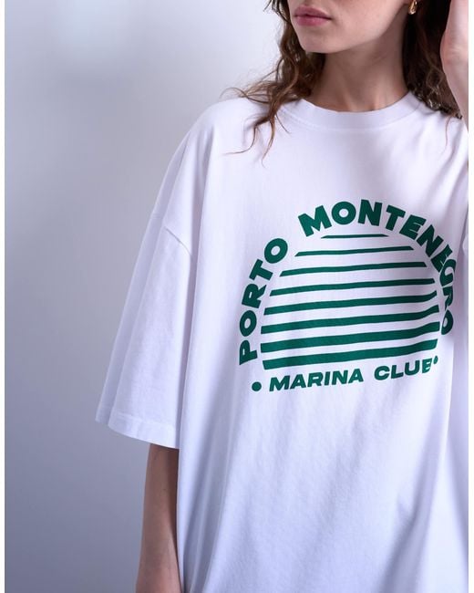 TOPSHOP White Graphic Porto Oversized Tee
