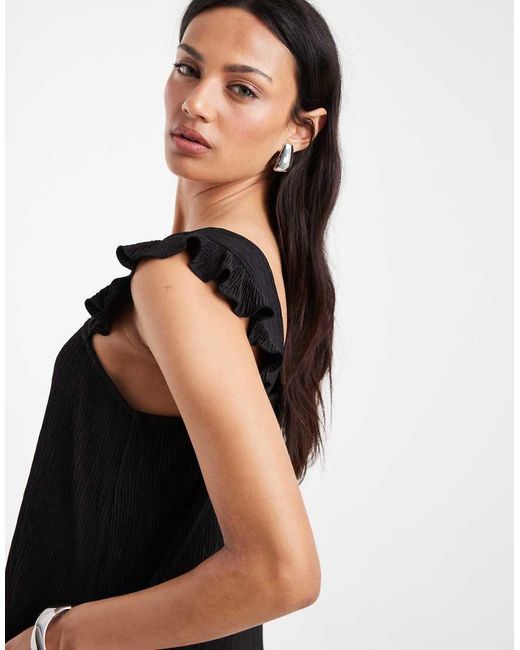 Pieces Black Plisse Maxi Dress With Frill Sleeves