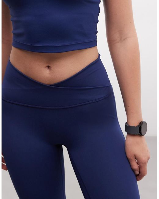 Adidas Originals Blue Three Stripes Studios Crossover Waist leggings