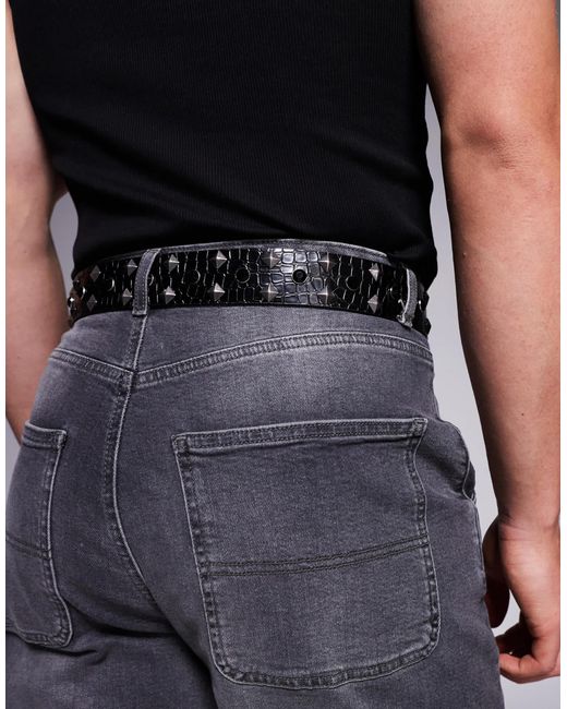 Ceinture western en similicuir effet croco avec strass et clous ASOS pour homme en coloris Black