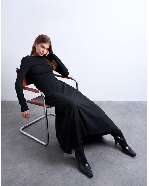 Robe longue trapèze à manches longues et encolure dégagée TOPSHOP en coloris Black