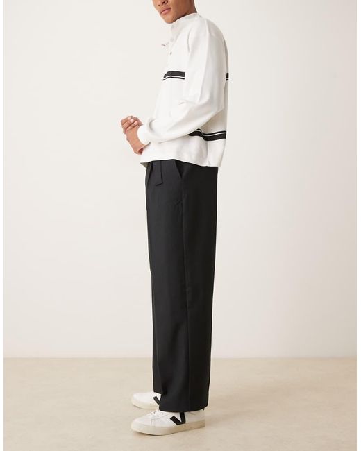 Pantalones De Vestir Negros De Pernera Ancha Con Cinturón Y Pinzas Delanteras De ASOS de hombre de color Natural
