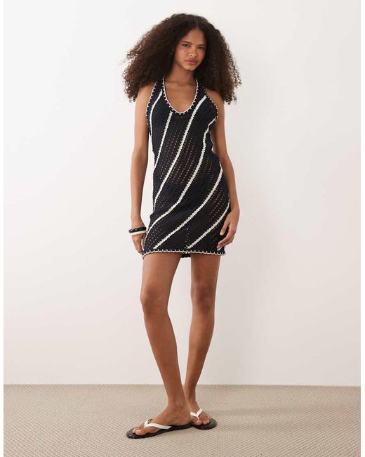 ASOS Black Crochet Knit Mini Dress With Blanket Stitch Detail