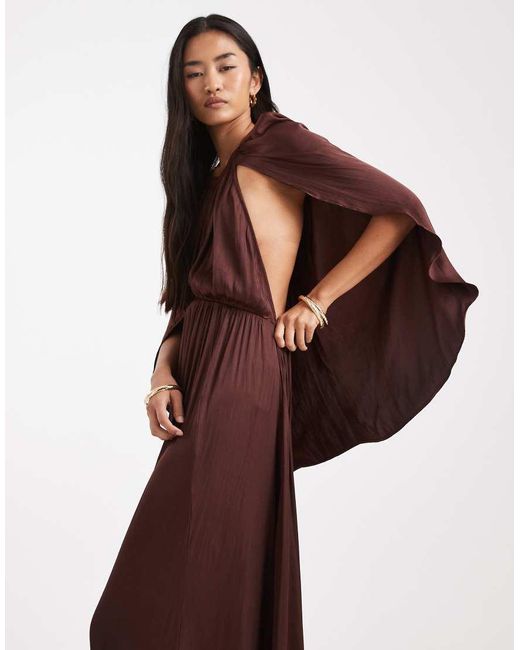 WeWoreWhat Red Halter Neck Midaxi Dress With Cape Shoulders