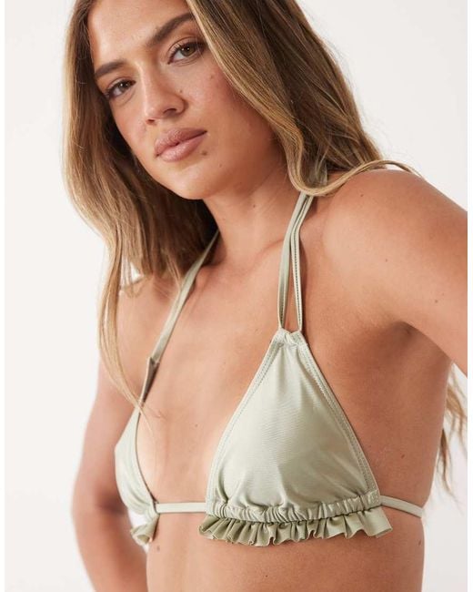 Miss Selfridge Natural Frill Satin Triangle Bikini Top