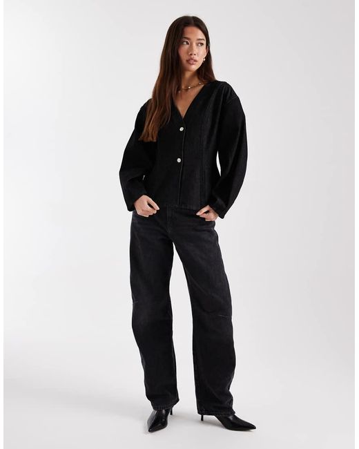 ASOS Black Sculpted Denim Top With Cocoon Sleeves