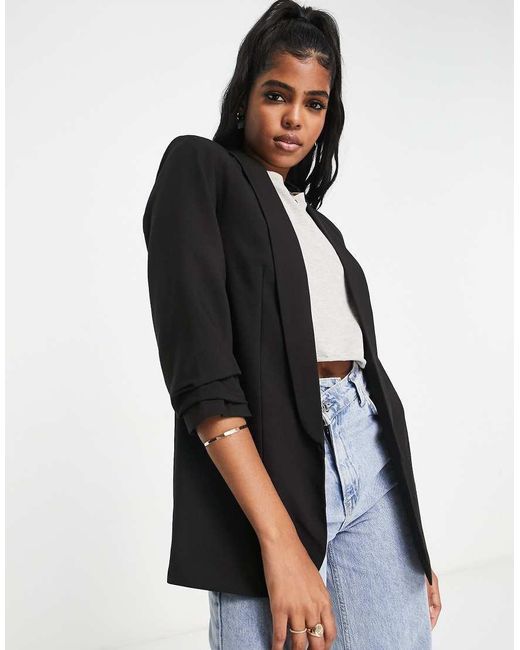 Pieces Black Ruched Sleeve Blazer