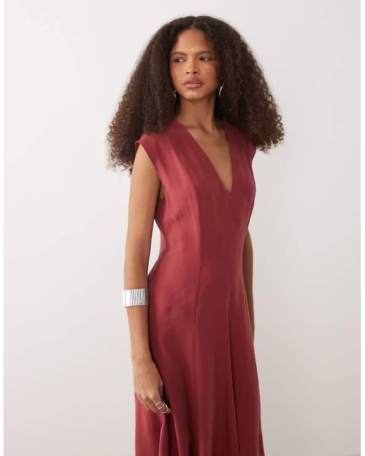 Mango Shirred Waist Midi Dress