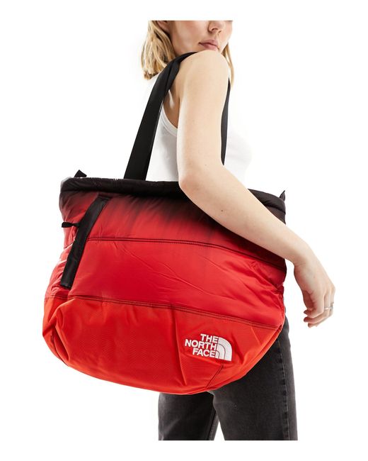 The North Face Red Nuptse Down Fill Puffer Tote Bag