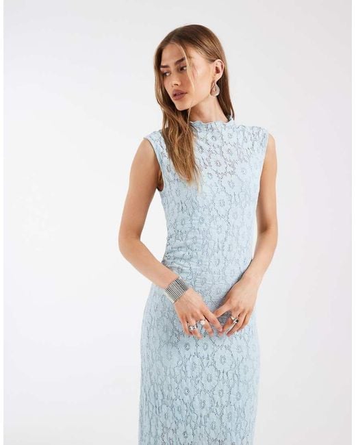 Object White All-over Floral Lace High Neck Sleeveless Maxi Dress
