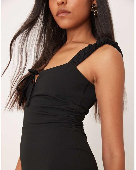 ASOS Natural Ruched Cap Sleeve Tie Front Midi Dress