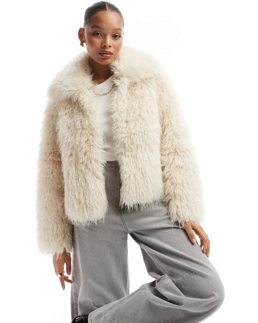Stradivarius White shaggy Faux Fur Jacket
