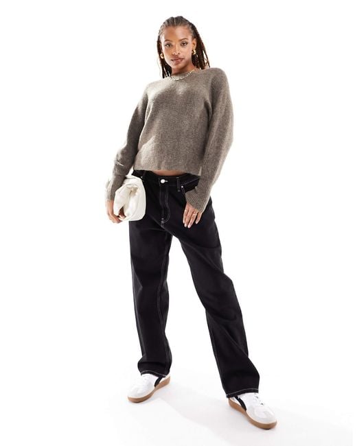 ONLY Gray Ribbed Wide Neck Sweater