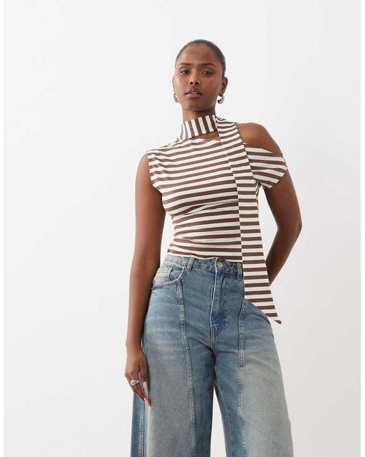 The Frolic Brown Exclusive Off Shoulder Scarf Detail Top