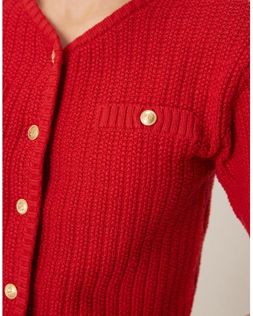 Vila Red Short Sleeve Boucle Knit Cardigan Style Top